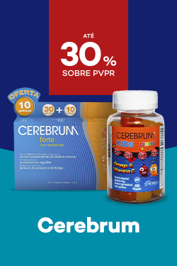Suplementos da marca Cerebrum destaque promocional de at&eacute; 30% sobre pre&ccedil;o de Venda ao P&uacute;blico Recomendado
